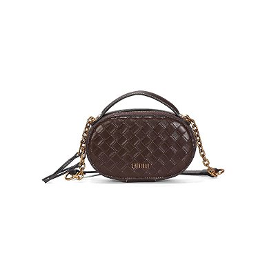 BOLSA PEQUENA TRESSÊ MARROM DARK SANTA LOLLA PESPONTOS ALÇA CORRENTE