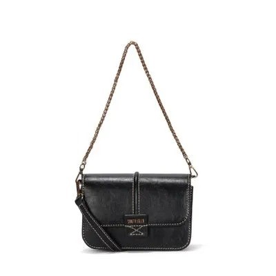 BOLSA BAGUETE PEQUENA RÚSTICO PRETO PESPONTOS