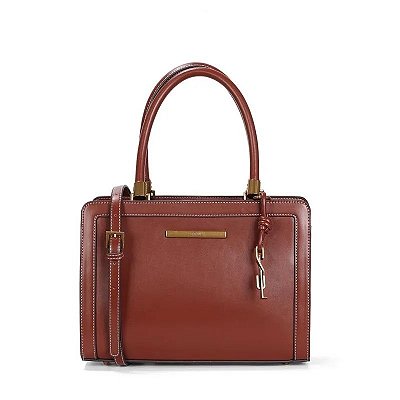 BOLSA TOTE BAG SANTA LOLLA SOFT MARROM TRANSVERSAL PESPONTOS