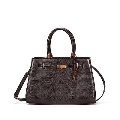 BOLSA MÉDIA SANTA LOLLA TEXTURIZADA LIZARD ALÇA TRANSVERSAL MARROM DARK