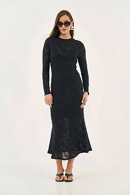 VESTIDO MIDI MANGA LONGA EM RENDA