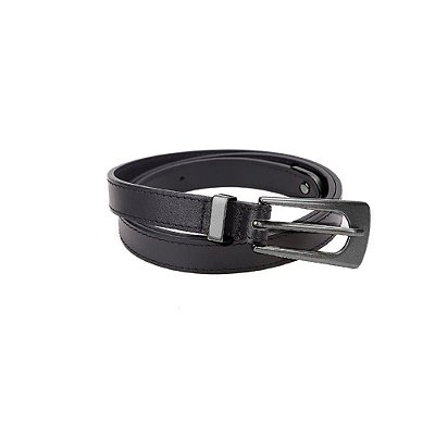CINTO COURO LISO SANTA LOLLA PRETO FIVELA PRATEADA