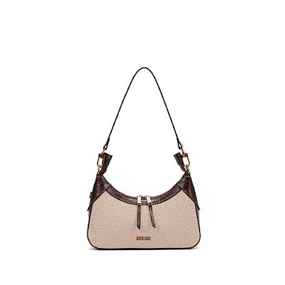 BOLSA DE OMBRO SANTA LOLLA PEQUENA CANVAS BEGE RECORTES CROCO
