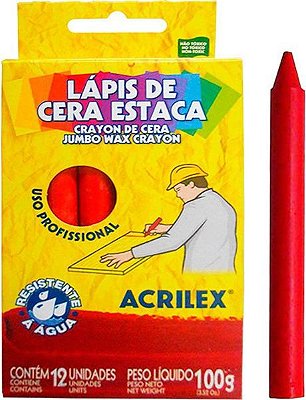 Giz de Cera Estaca Vermelho - Caixa com 12 unidades - Acrilex