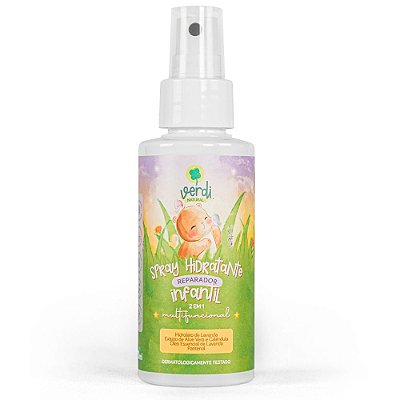 Spray Hidratante Reparador Infantil 100% Natural com Hidrolato de Lavanda, Extrato de Aloe Vera e Calêndula, Óleo Essencial de Lavanda e Pantenol - Verdi
