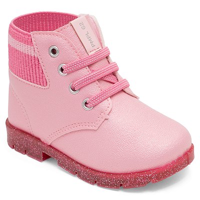 Bota Coturno Infantil Pimpolho Rosa com Glitter