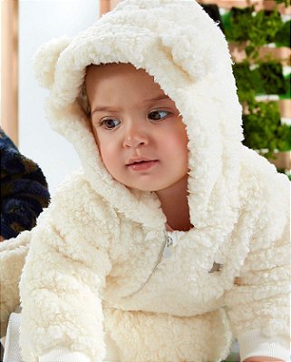 Macacão Soft Longo Unissex para Bebê em Pelo Sintético (Branco) - Up Baby