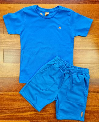 Conjunto Camiseta Meia Malha e Bermuda em Moletom sem Felpa Azul Celeste Up Baby