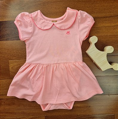 Body Vestido Manga Curta em Cotton Rosa Up Baby