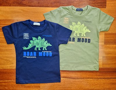 Camiseta Bebê Manga Longa Dino Roar Azul Marinho