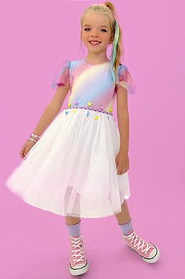 Vestido com Tule Trolls Kukiê