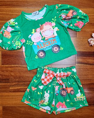 Conjunto de Blusa Cropped e Short em Malha Fresh Kukiê
