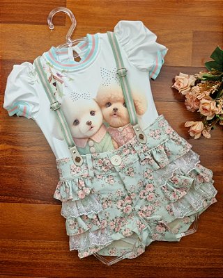 Conjunto Body Cachorrinho e Short com Suspensório Yoyo