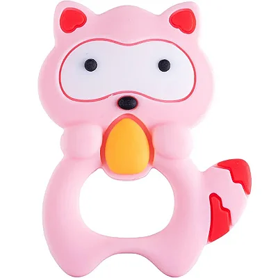 Mordedor Infantil Divertido Silicone Guaxinim Rosa Pimpolho