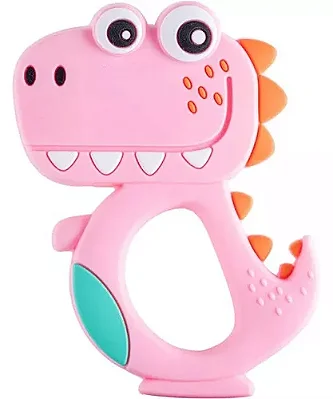 Mordedor Infantil Divertido Silicone Dino Rosa Pimpolho