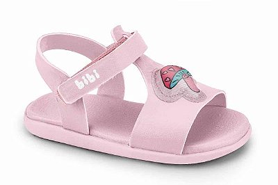 Sandália Infantil Bibi Baby Soft II Rosa de Cogumelo com Luz