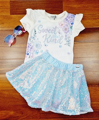 Conjunto de Blusa em Cotton com Saia em Paetê Infanti