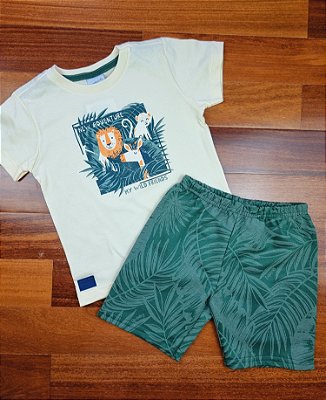 Conjunto Camiseta em Malha e Bermuda Moletom Bege Quimby