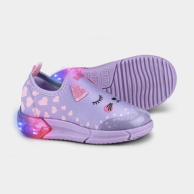 Tênis Infantil de Luz Bibi Space Lilás de Gatinho