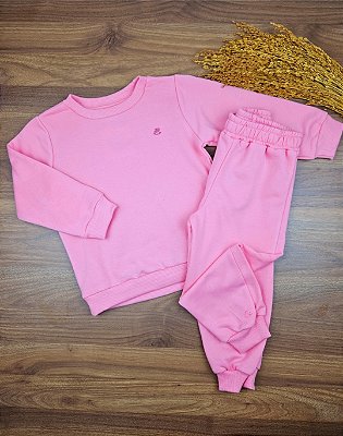 Conjunto Blusão e Calça em Moletom Rosa Claro Up Baby
