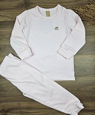 Conjunto em Malha Térmica Camiseta Manga Longa e Calça Rosa Up Baby