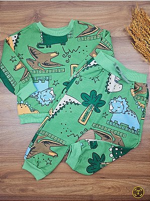 Conjunto Blusão e Calça em Moletom Flanelado Dino Up Baby