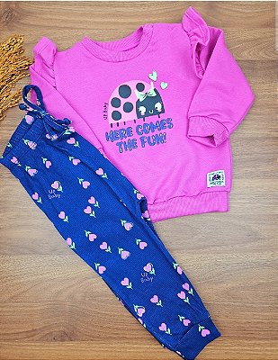 Conjunto Blusão Lilás em Moletom e Calça em Ribana Up Baby