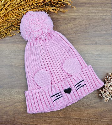 Gorro em Tricot Rosa Kukiê