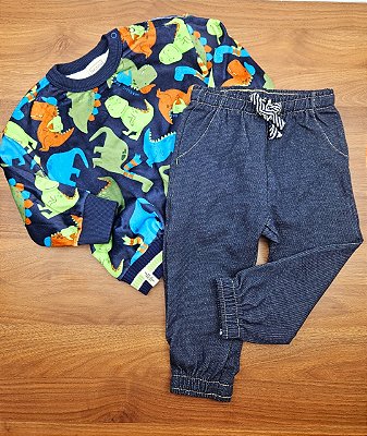 Conjunto de Blusão em Fleece Luxo e Calça Jogger em Malha Denim LucBoo