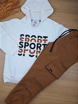 Conjunto Blusa com Capuz e Calça em Moletom Flanelado Sport Vrasalon