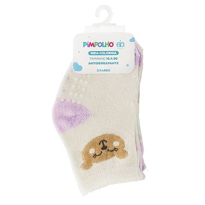 Kit meia C/3 pares tag 16 a 20 Antiderrapante feminino Pimpolho