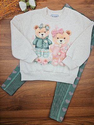 Conjunto de Blusão em Moletom Linho 3 Cabos e Legging em Termoskin Kukiê
