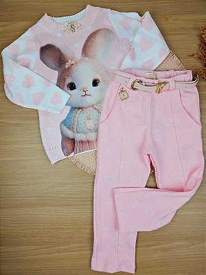 Conjunto Blusão em Tricô e Calça com Cinto Yoyo