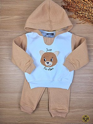 Conjunto Blusão com Capuz e Calça em Moletom Vrasalon