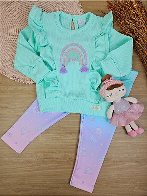 Conjunto de Blusão em Malha Waffle e Legging em Molecotton Kukiê