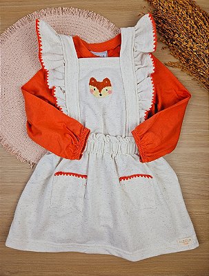 Conjunto de Blusa em Meia Malha e Salopete em Moletom Linho Kukiê