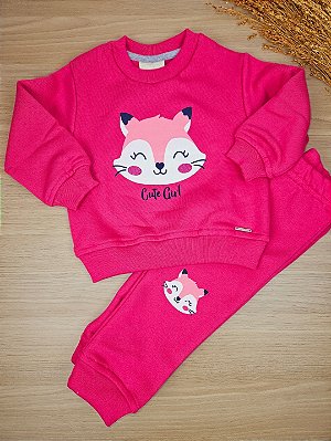 Conjunto Blusa e Calça em Moletom Flanelado Gatinho Vrasalon