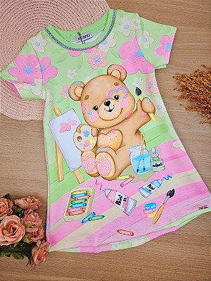 Vestido em Fly Tech Ursinho Infanti