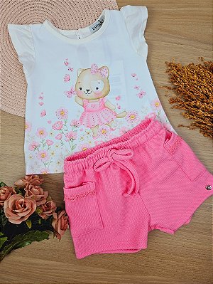 Conjunto de Bata em Meia Malha com Shorts em Jacquard Catarina Rosa Infanti