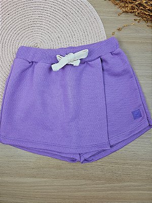 Short Saia em Moletom sem Felpa Roxo Lavanda Up Baby