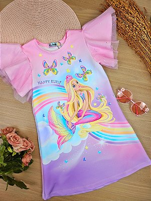Vestido em Fly Tech e Tule Sereia Kukiê