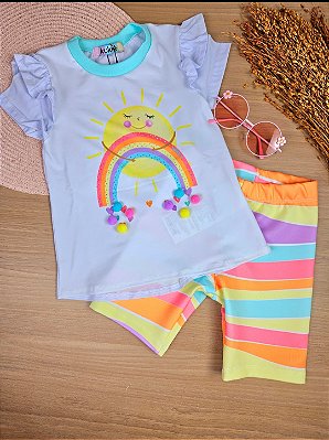 Conjunto de Blusa Alongada em Meia Malha e Biker em Fly Tech Kukiê
