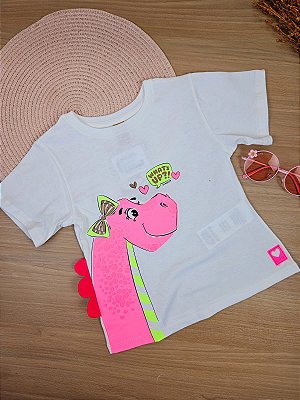 Blusa Manga Curta em Meia Malha Dino Branca Up Baby