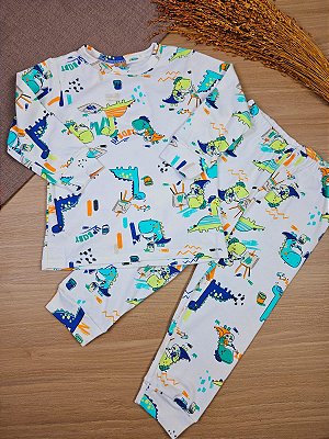 Pijama Camiseta e Calça Suedine Dino Branco Up Baby
