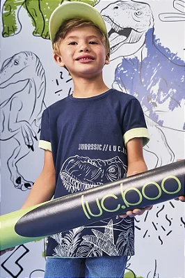 Camiseta em Meia Malha Dino Azul Marinho LucBoo