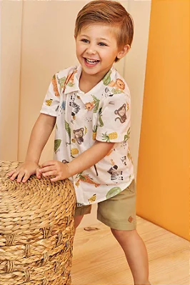 Conjunto de Camisa em Malha Wave e Bermuda em Linho Panamá com Elstano LucBoo