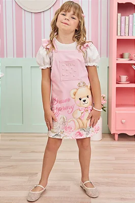 Conjunto de Blusa em Malha Capri com Salopete em Molevisco Infanti