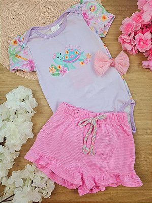 Conjunto de Body em Malha Comfy e Shorts em Malha Quadriculada Kukiê