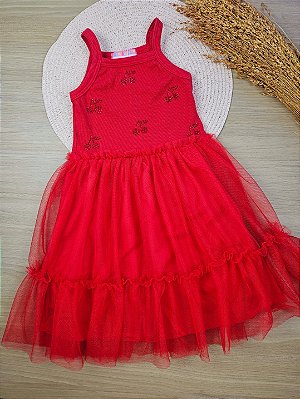 Vestido Verão Tule Vermelho Mon Sucré