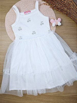 Vestido Verão Tule Off White Mon Sucré